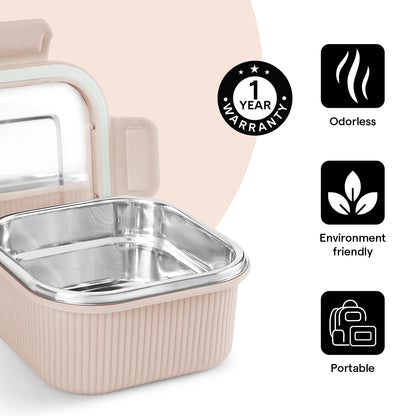 Larah Freshbyte Square Container with Lid, Beige