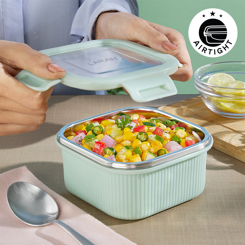 Larah Freshbyte Square Container with Lid, Green