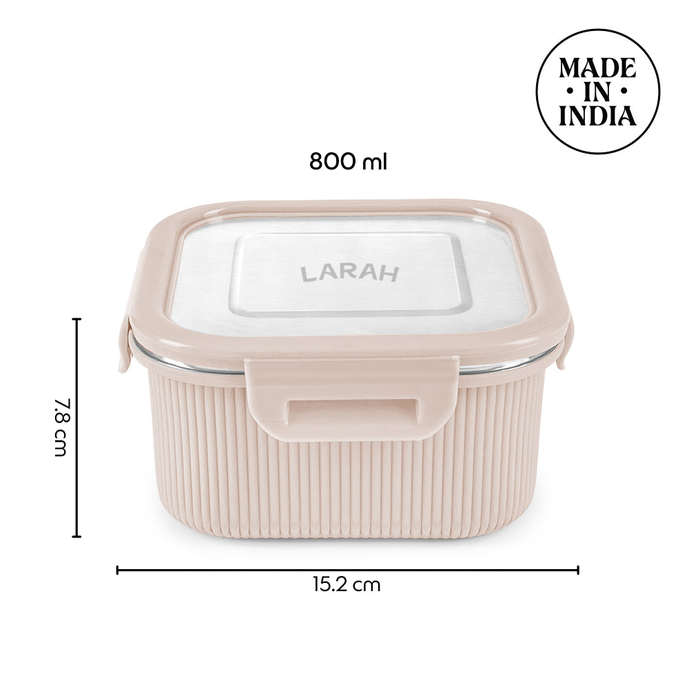 Larah Freshbyte Square Container with Lid, Beige