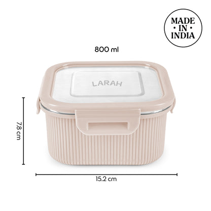 Larah Freshbyte Square Container with Lid, Beige