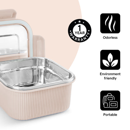 Larah Freshbyte Square Container with Lid, Beige