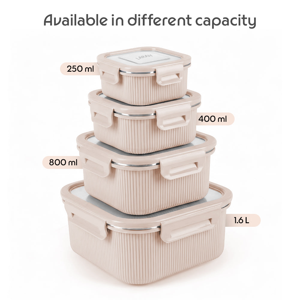 Larah Freshbyte Square Container with Lid, Beige