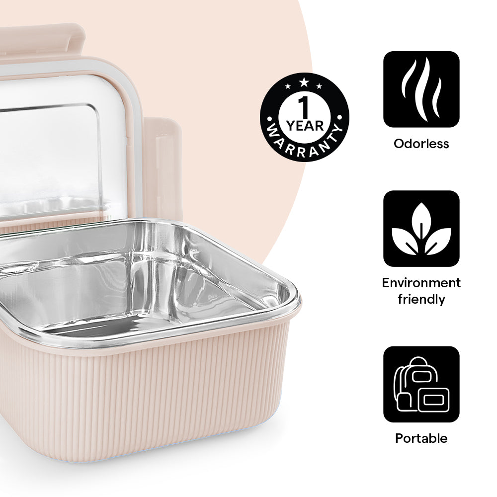 Larah Freshbyte Square Container with Lid, Beige