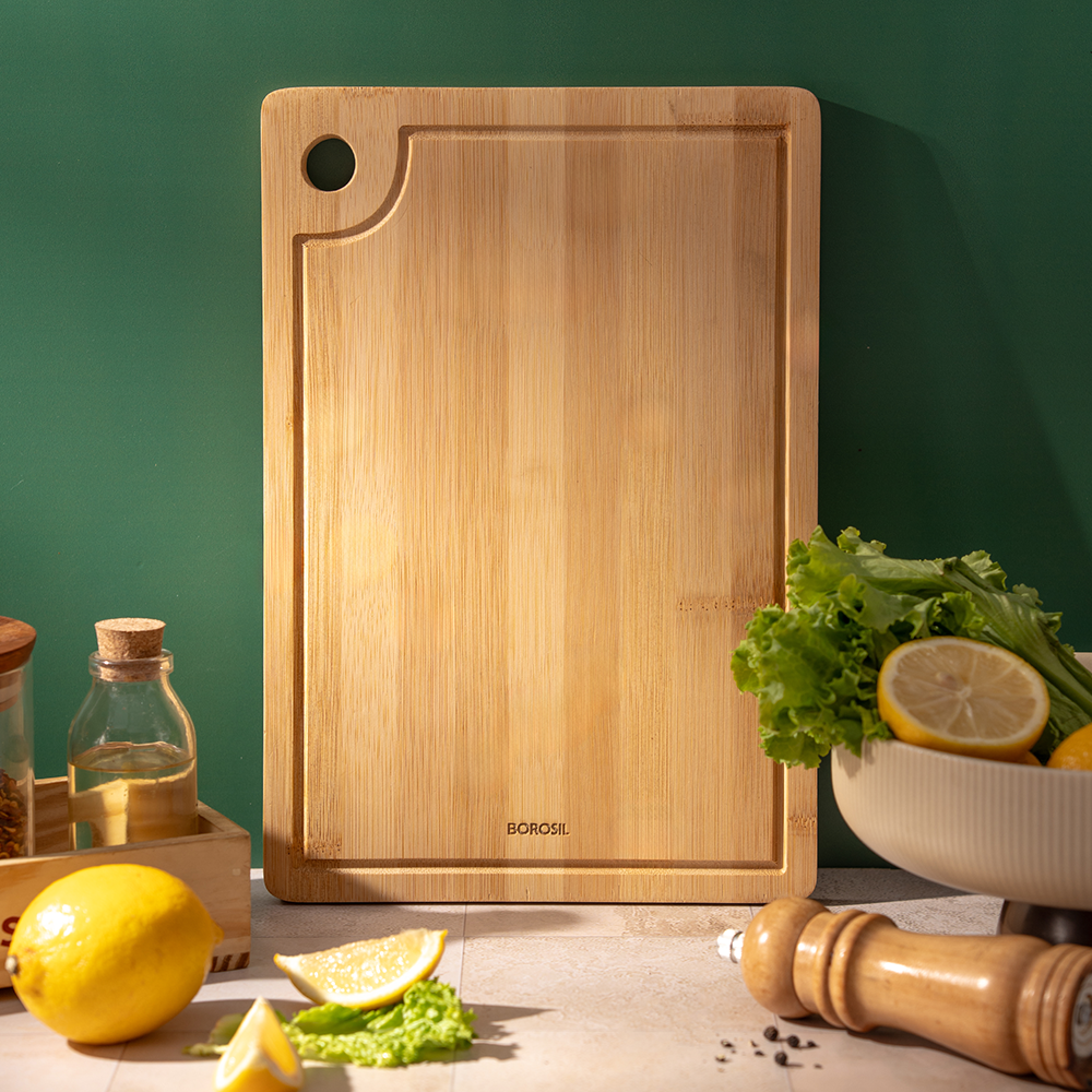 Borosil Pro Bamboo Wood Chopping Board with Grooves