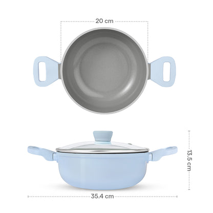 Borosil Vajra Ceramic Deep Kadhai, 20 cm