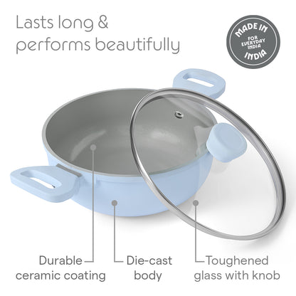 Borosil Vajra Ceramic Deep Kadhai, 24 cm