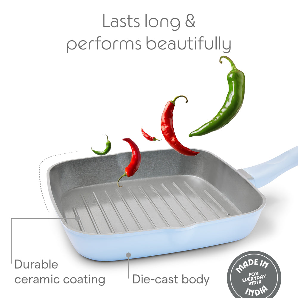 Borosil Vajra Ceramic Square Grill Pan, 22cm-1.2L