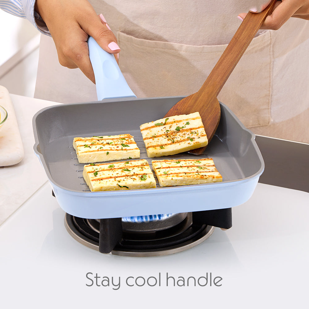 Borosil Vajra Ceramic Square Grill Pan, 22cm-1.2L