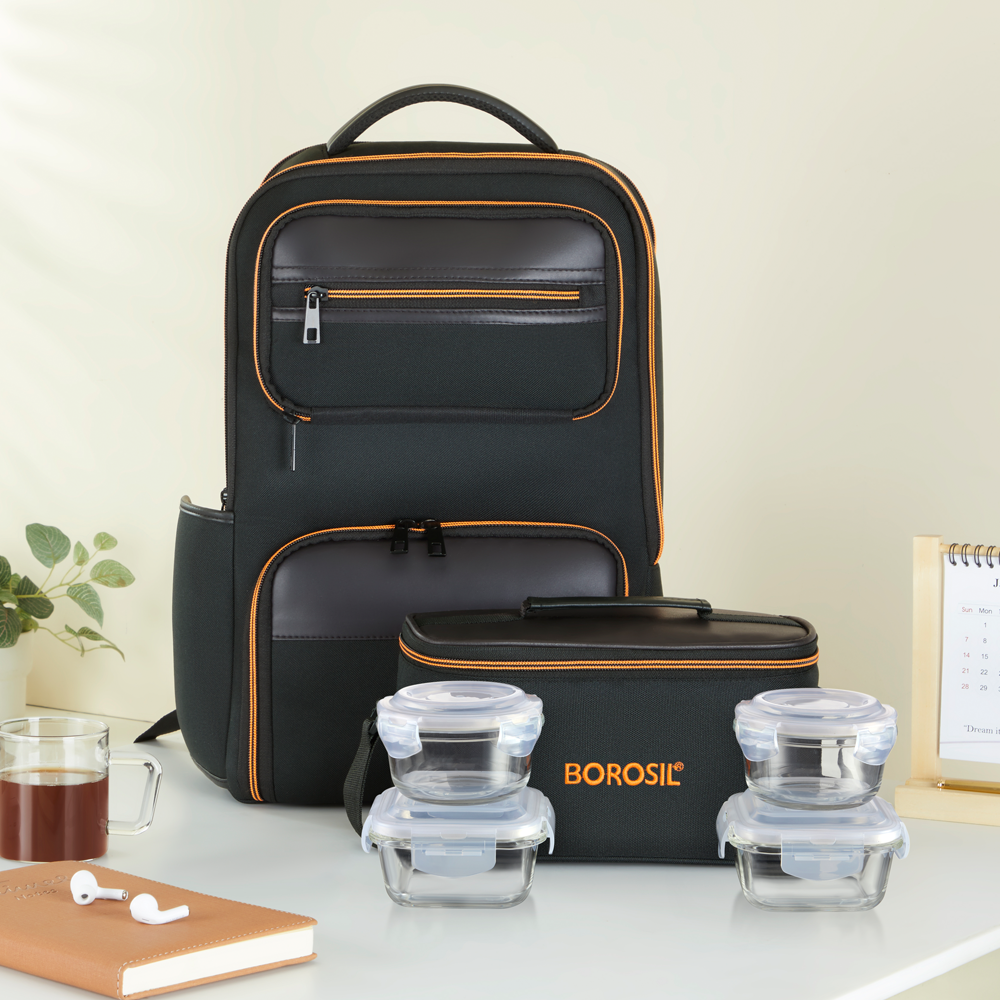 MaxPack Professional Backpack with Universal Glass Lunch Box, Orange