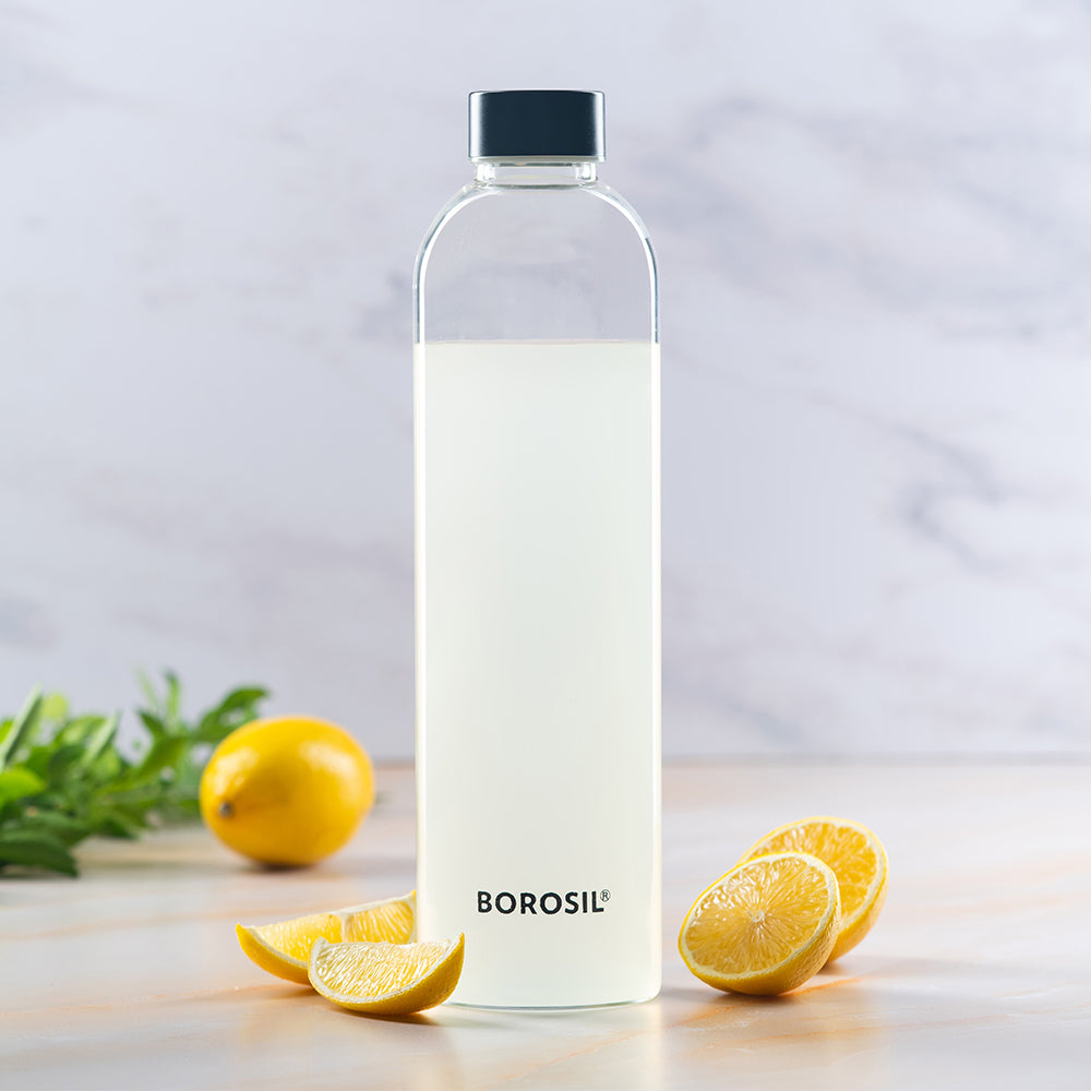 Borosil Crysto Glass Bottle-Black Lid