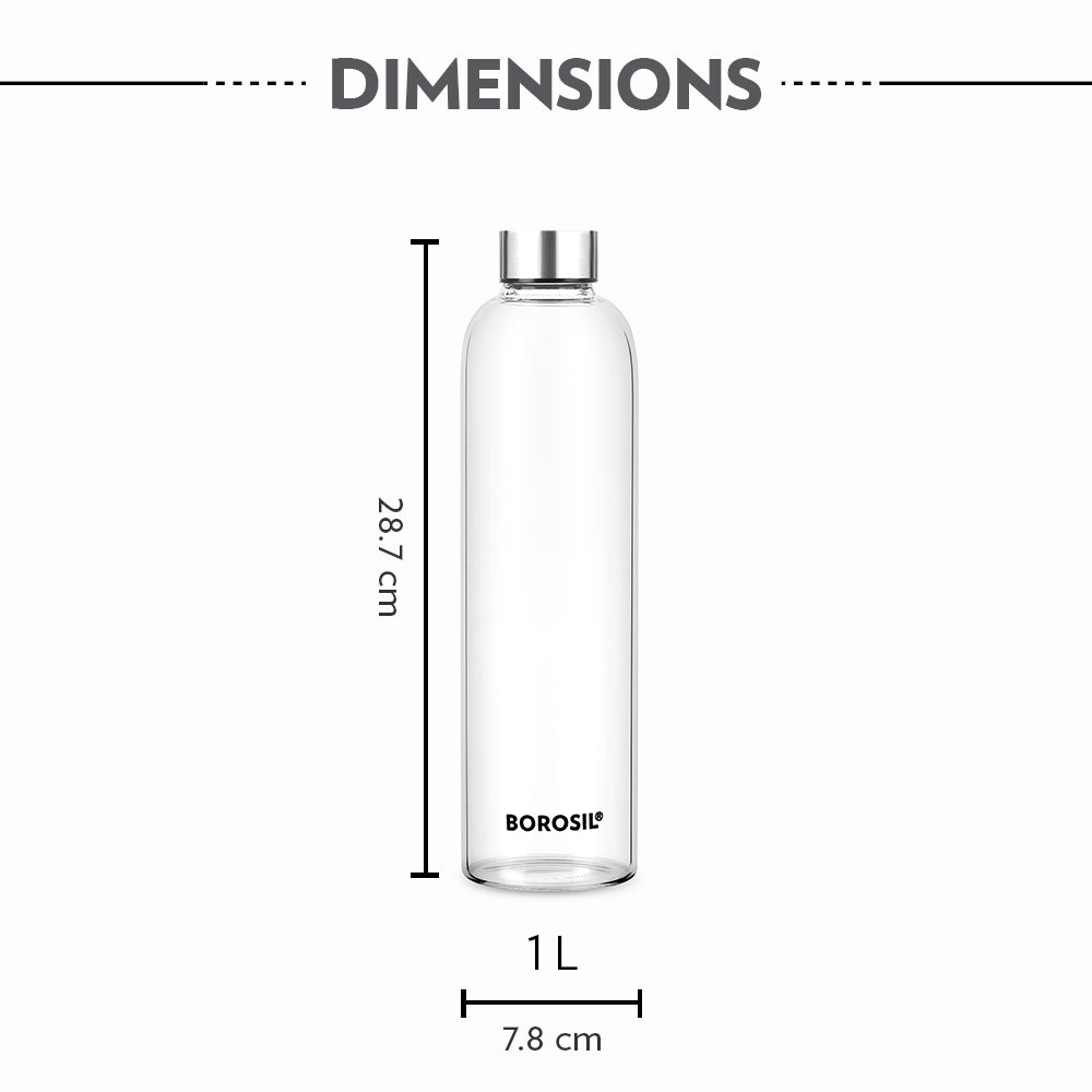 My Borosil Borosilicate Glass Bottles 1 L Crysto Glass Bottle - SS Lid