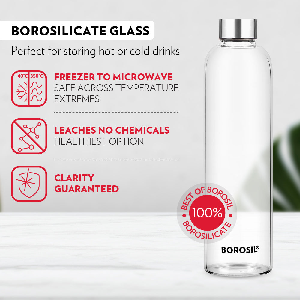 My Borosil Borosilicate Glass Bottles 1 L Crysto Glass Bottle - SS Lid