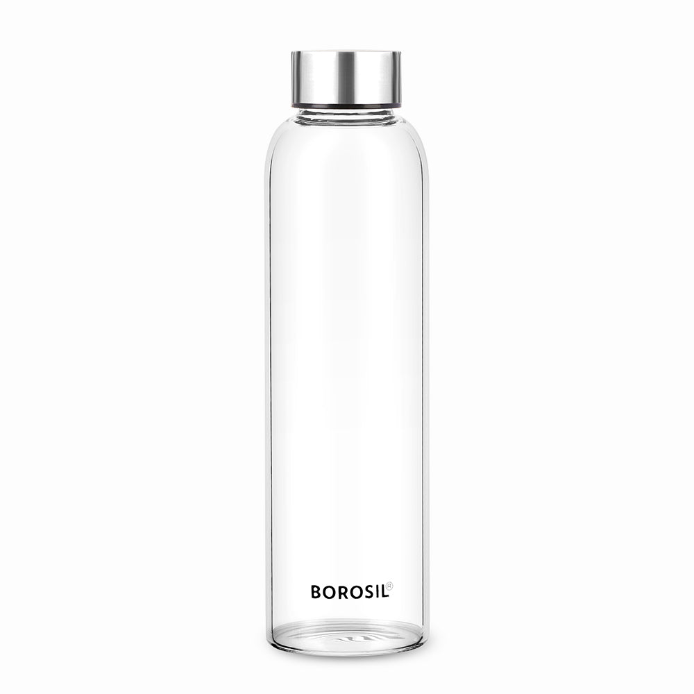 My Borosil Borosilicate Glass Bottles 550 ml Crysto Slim Glass Bottle - SS Lid