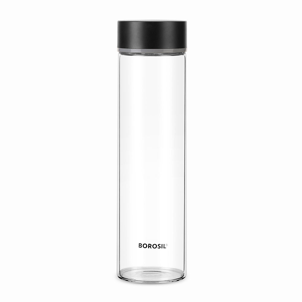 My Borosil Borosilicate Glass Bottles 550 ml Neo Borosilicate Glass Bottle - Black Lid