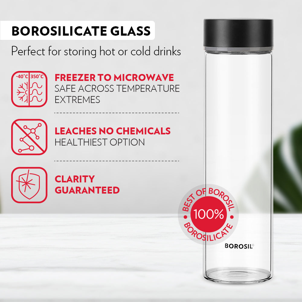 My Borosil Borosilicate Glass Bottles 550 ml Neo Borosilicate Glass Bottle - Black Lid