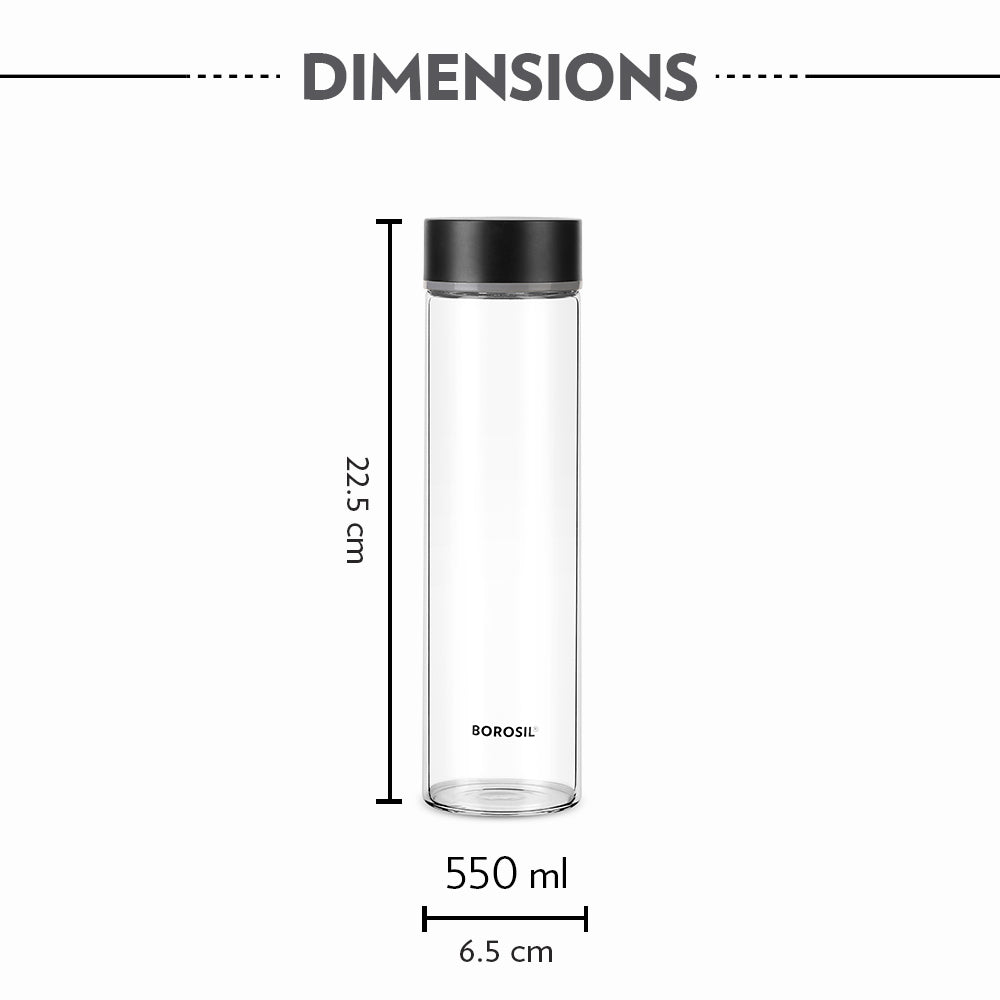 My Borosil Borosilicate Glass Bottles 550 ml Neo Borosilicate Glass Bottle - Black Lid