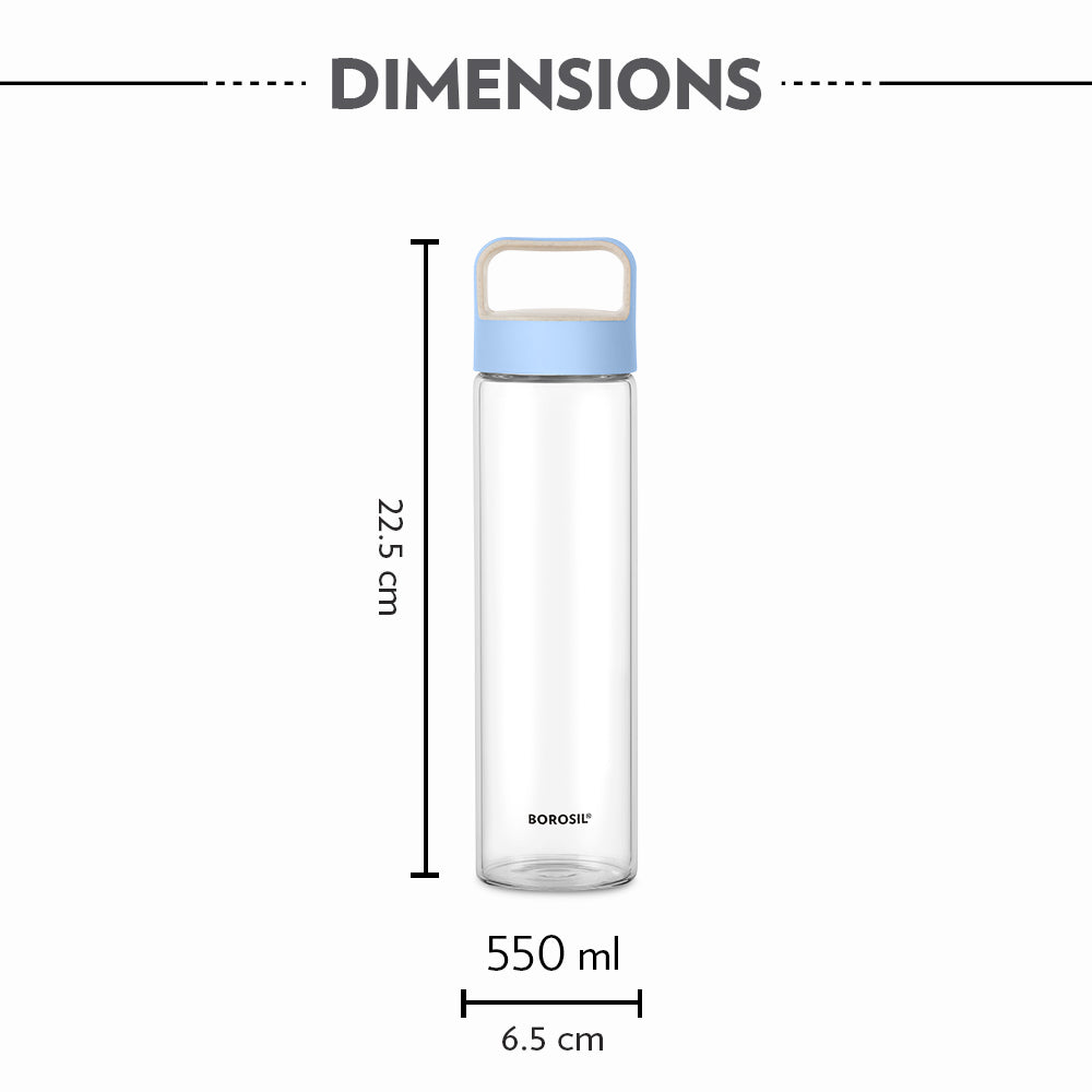 My Borosil Borosilicate Glass Bottles 550 ml Neo Borosilicate Glass Bottle - Blue Lid