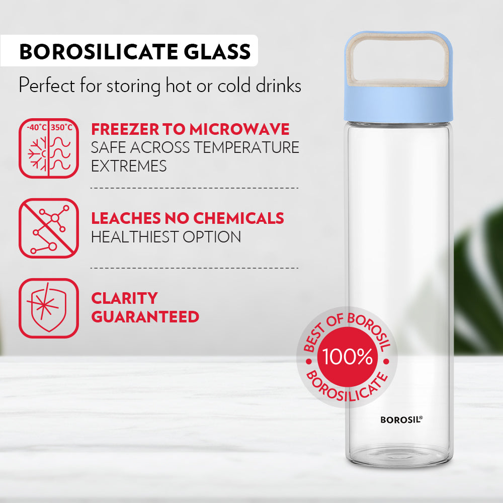 My Borosil Borosilicate Glass Bottles 550 ml Neo Borosilicate Glass Bottle - Blue Lid