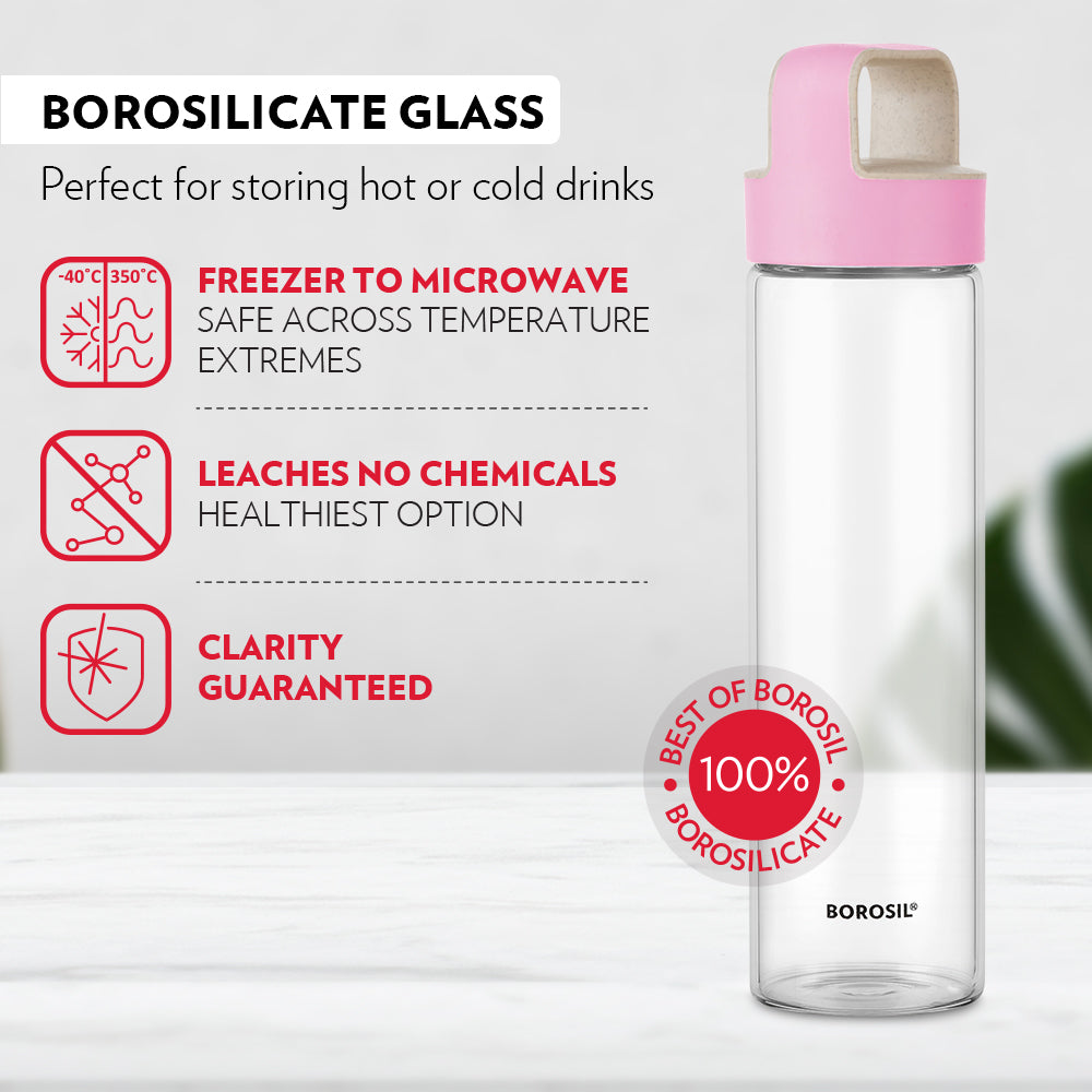 My Borosil Borosilicate Glass Bottles 550 ml Neo Borosilicate Glass Bottle - Pink Lid