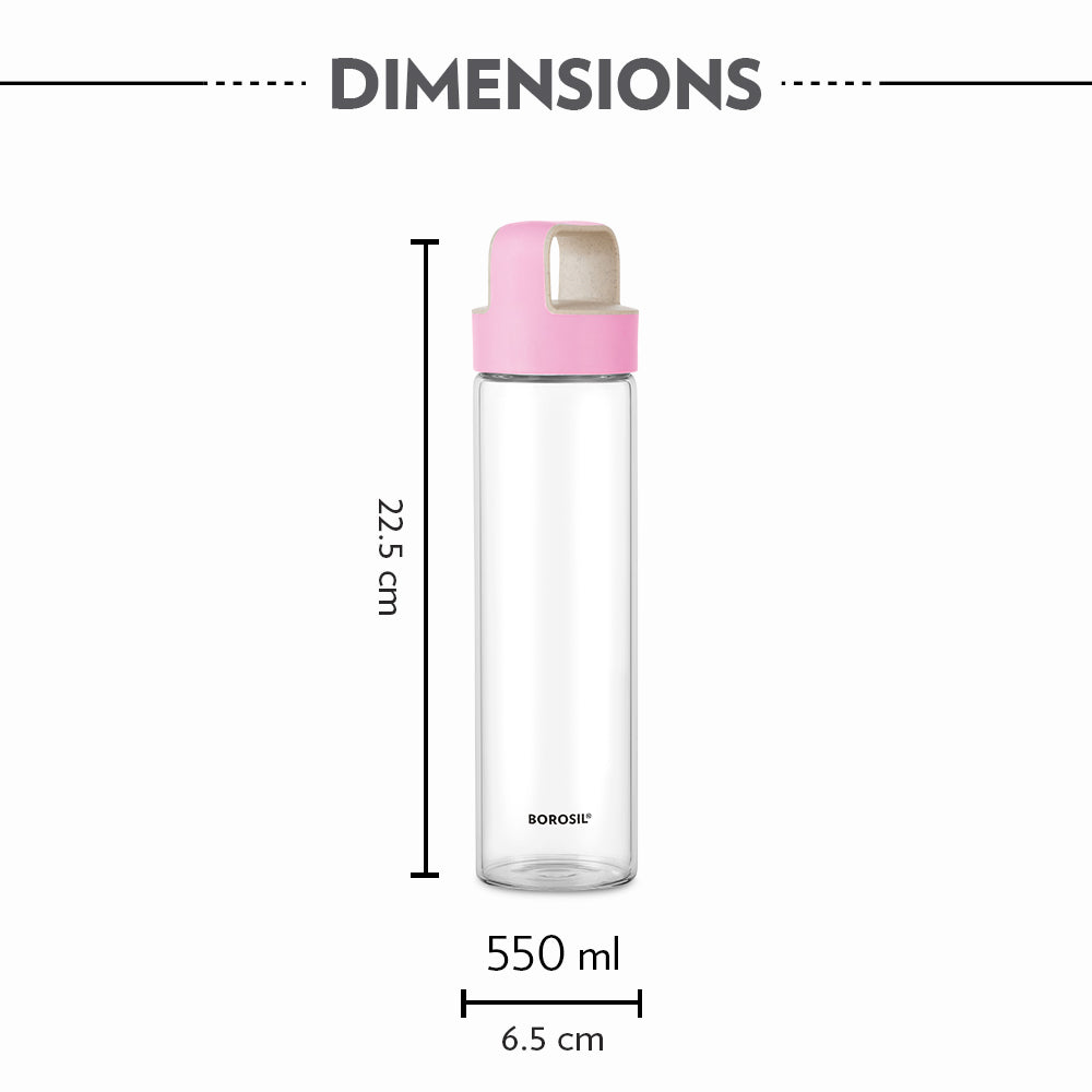 My Borosil Borosilicate Glass Bottles 550 ml Neo Borosilicate Glass Bottle - Pink Lid