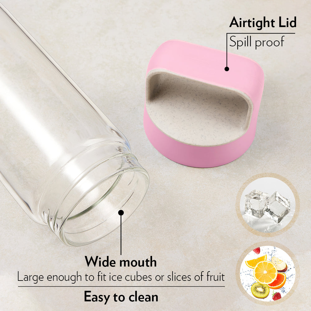 My Borosil Borosilicate Glass Bottles 550 ml Neo Borosilicate Glass Bottle - Pink Lid