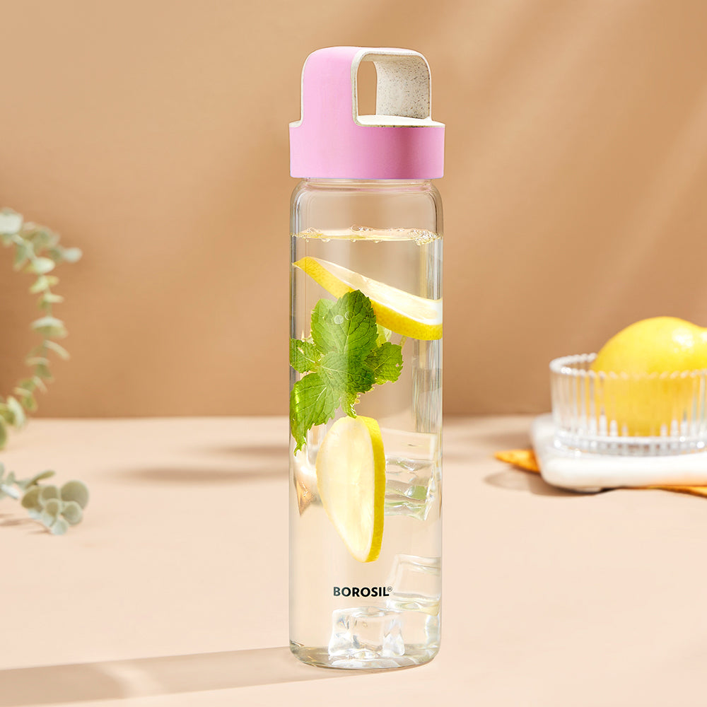 Neo Borosilicate Glass Bottle-Pink Lid