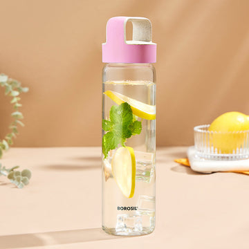 Neo Borosilicate Glass Bottle - Pink Lid