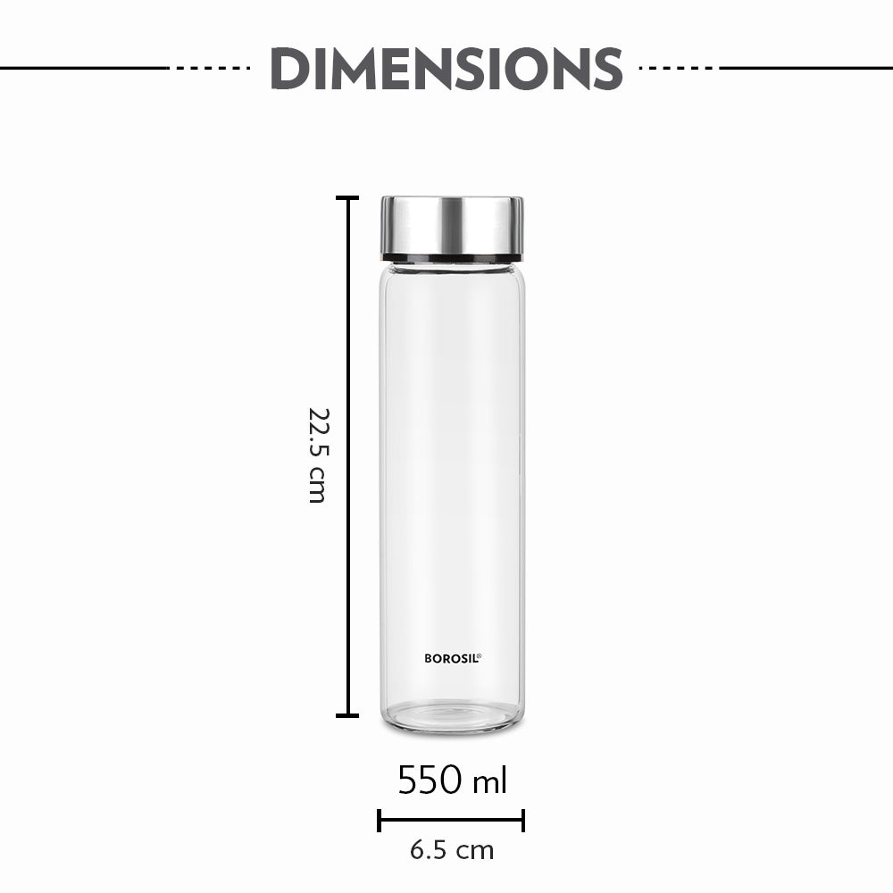 My Borosil Borosilicate Glass Bottles 550 ml Neo Borosilicate Glass Bottle - Silver Lid