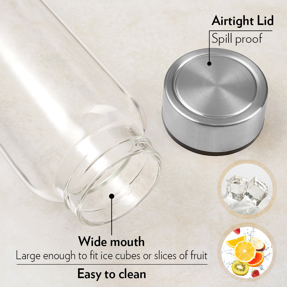 My Borosil Borosilicate Glass Bottles 550 ml Neo Borosilicate Glass Bottle - Silver Lid