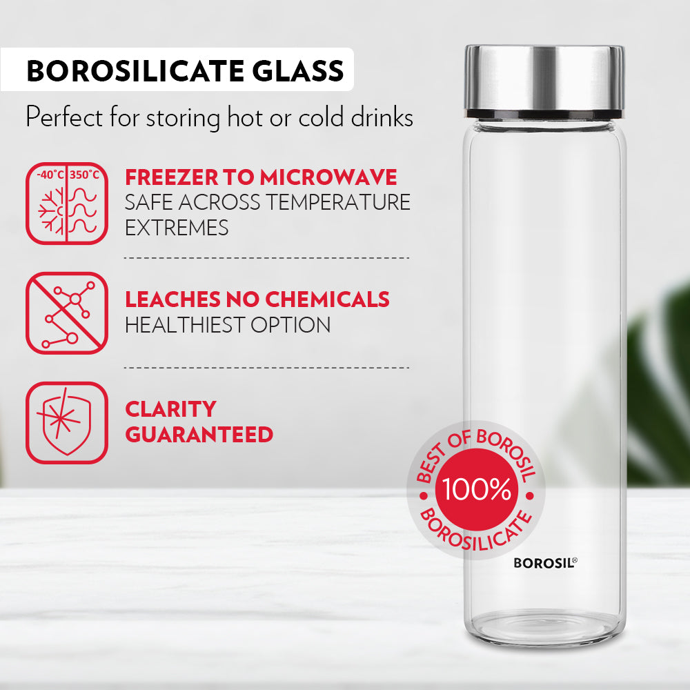 My Borosil Borosilicate Glass Bottles 550 ml Neo Borosilicate Glass Bottle - Silver Lid