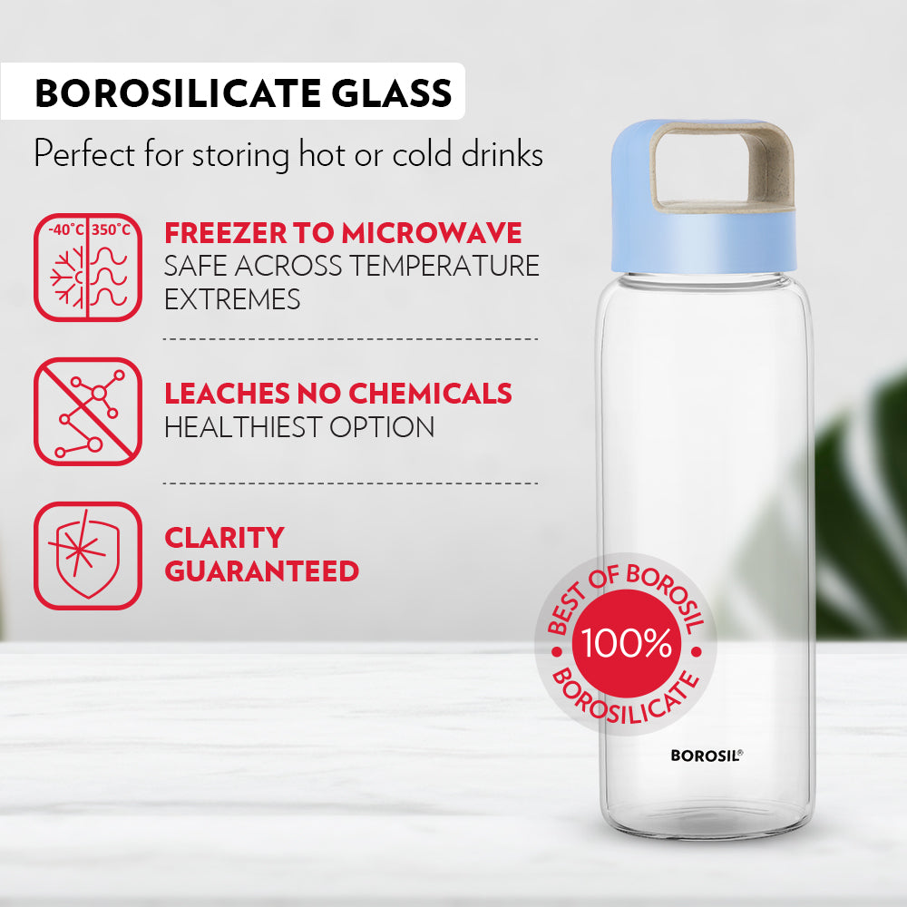 My Borosil Borosilicate Glass Bottles 750 ml Crysto Glass Bottle w Blue Lid