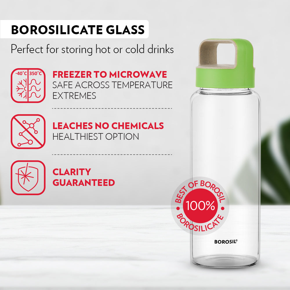 My Borosil Borosilicate Glass Bottles 750 ml Crysto Glass Bottle w Green Lid