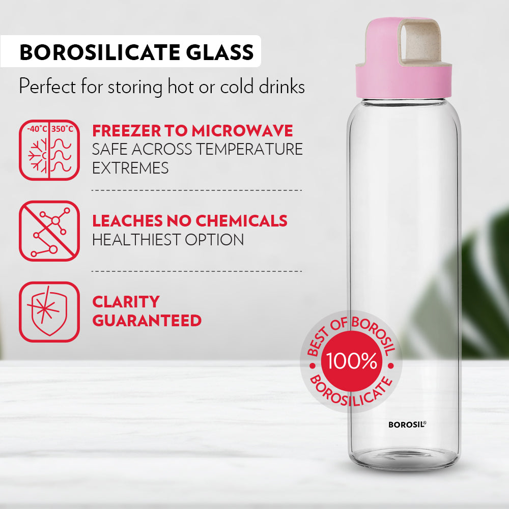 My Borosil Borosilicate Glass Bottles 750 ml Crysto Glass Bottle w Pink Lid