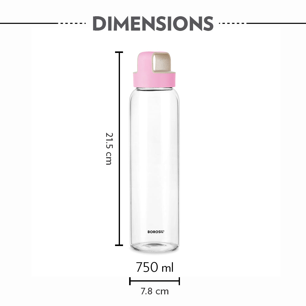 My Borosil Borosilicate Glass Bottles 750 ml Crysto Glass Bottle w Pink Lid