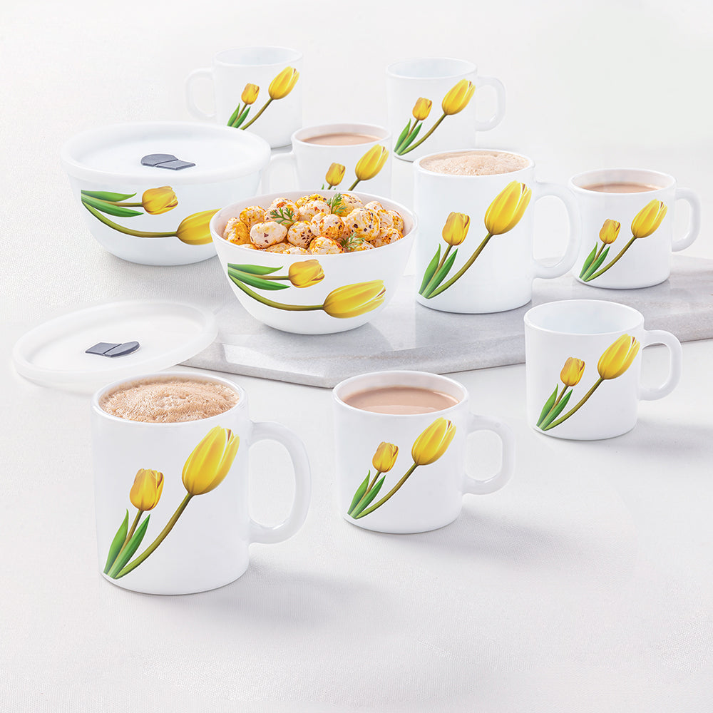 Larah by Borosil Lyana Snack Set w Mugs, 12 pc