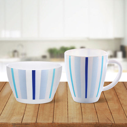 Larah Blue Strip Breakfast Set, 4 pc