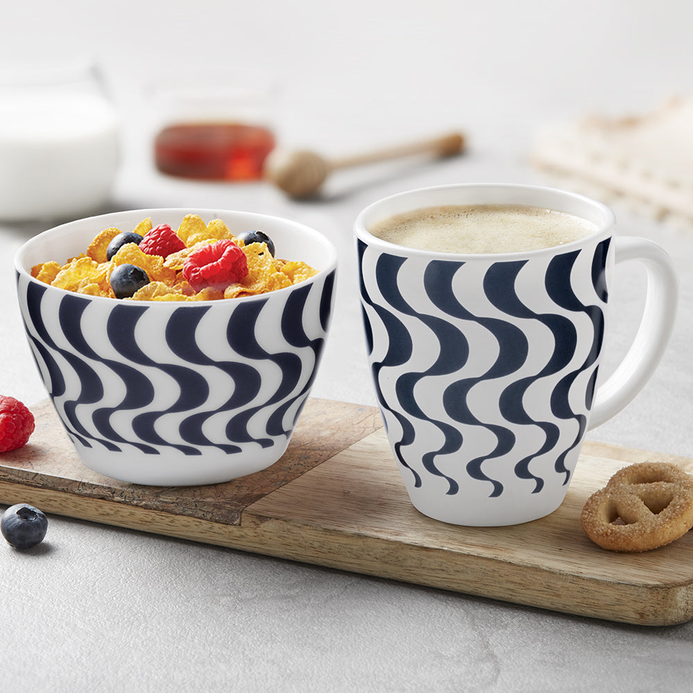 Larah by Borosil Waves Blue Breakfast Set, 4 pc