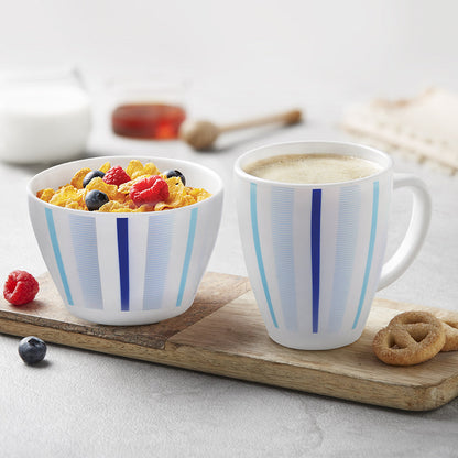 Larah Blue Strip Breakfast Set, 4 pc
