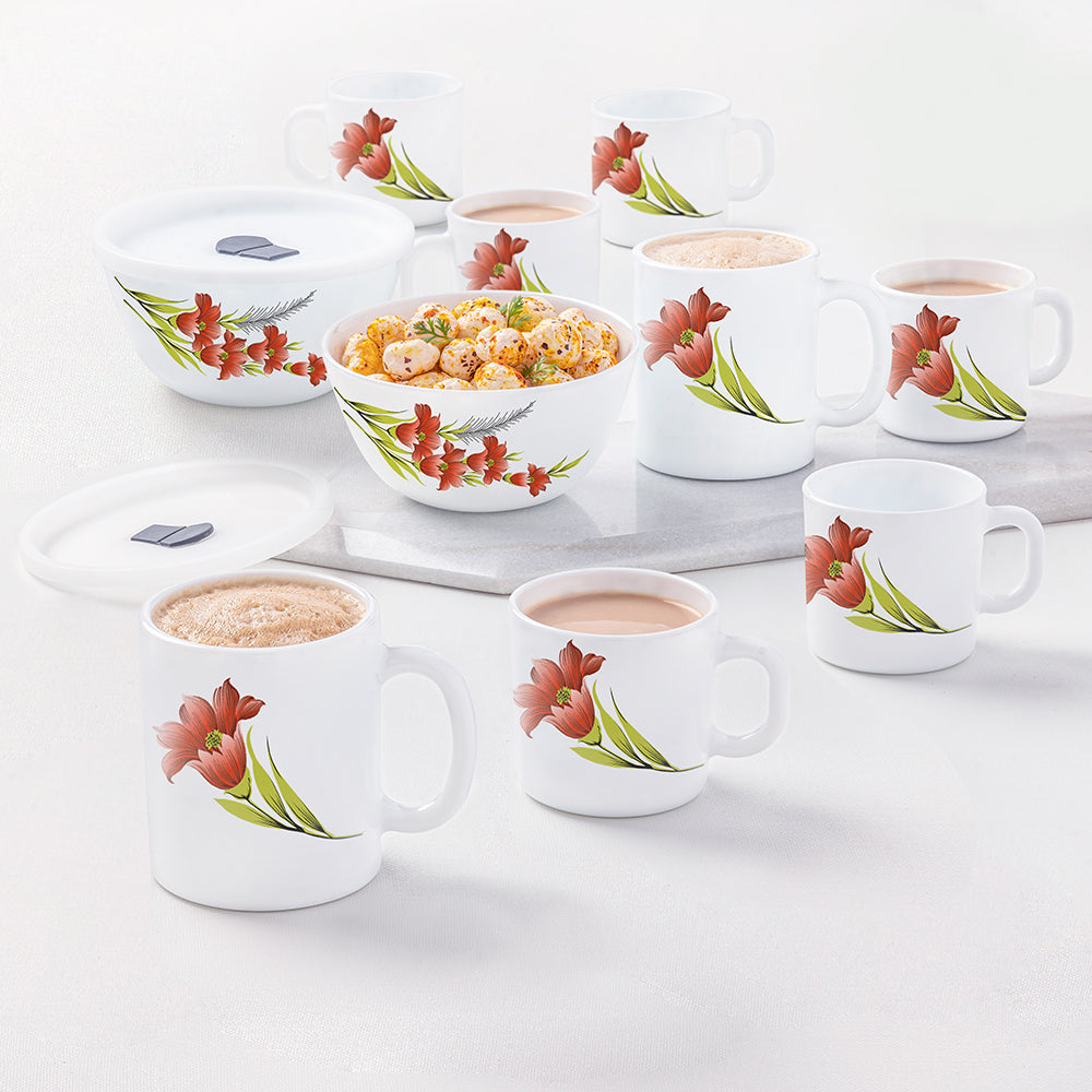 Larah Red Iris Snack Set with Mugs