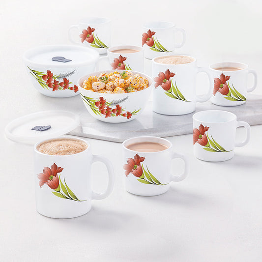 My Borosil Breakfast & Snack Sets Larah by Borosil Red Iris Snack Set w Mugs