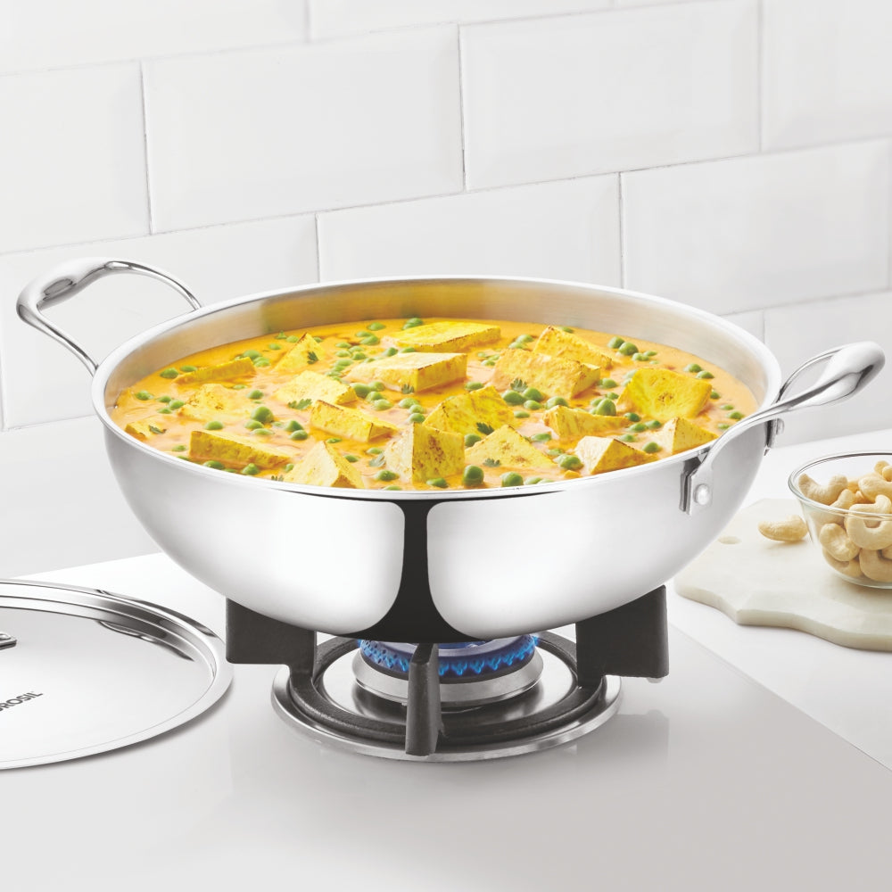 Borosil Cookfresh Triply Kadhai (SS Handle + Lid), 6.4L