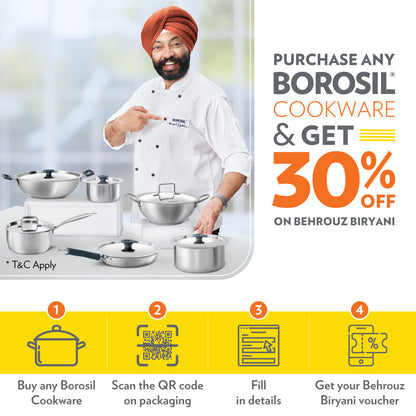 Borosil Cookfresh SS Casserole + Lid, 2.5L