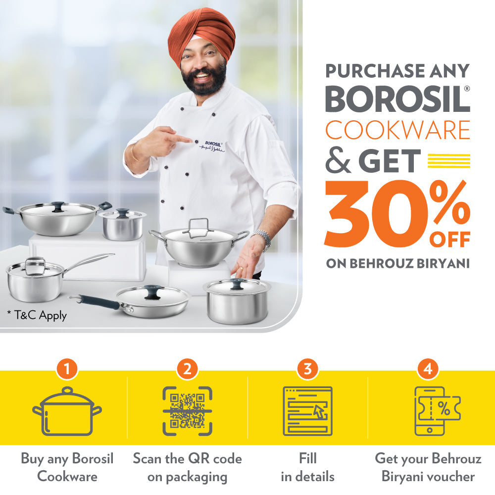 Borosil Vajra Nonstick Deep Kadai w Glass Lid, 2.4L