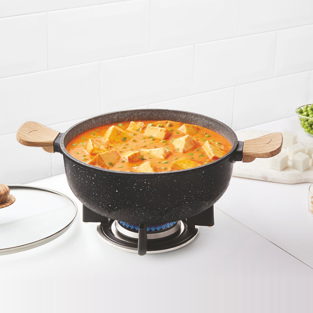 Borosil Vajra Nonstick Deep Kadai w Glass Lid, 2.4L