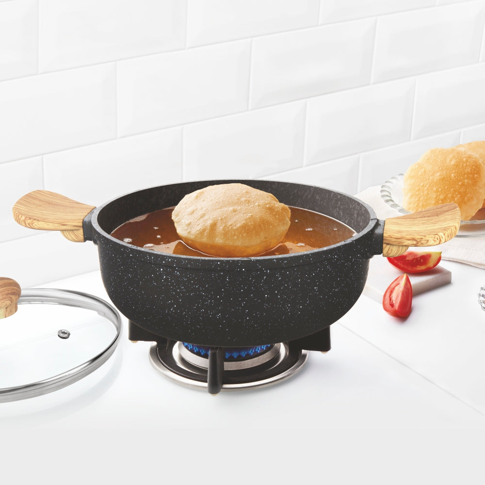 Borosil Vajra Nonstick Deep Kadai w Glass Lid, 2.4L