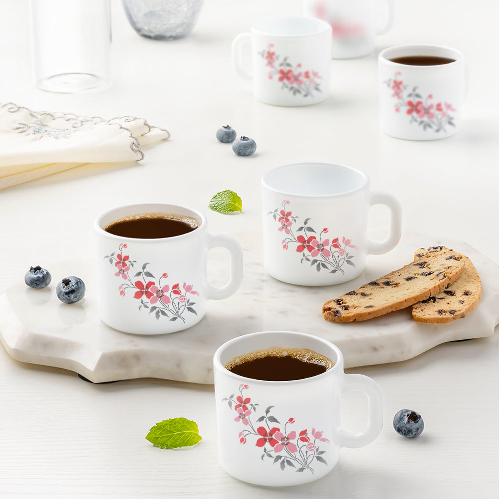 Larah by Borosil Fiore Mug Set, 180ml x 6