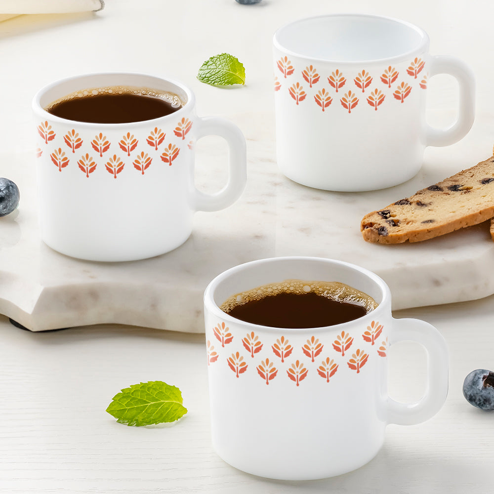 Larah by Borosil Gardenia Mug Set, 180ml x 6
