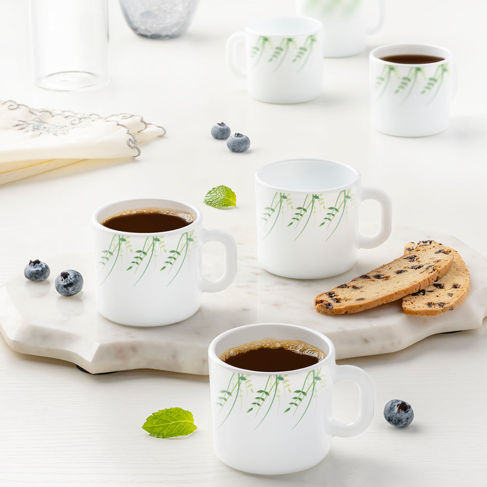 Larah by Borosil Green Herbs Mug Set, 100ml x 6