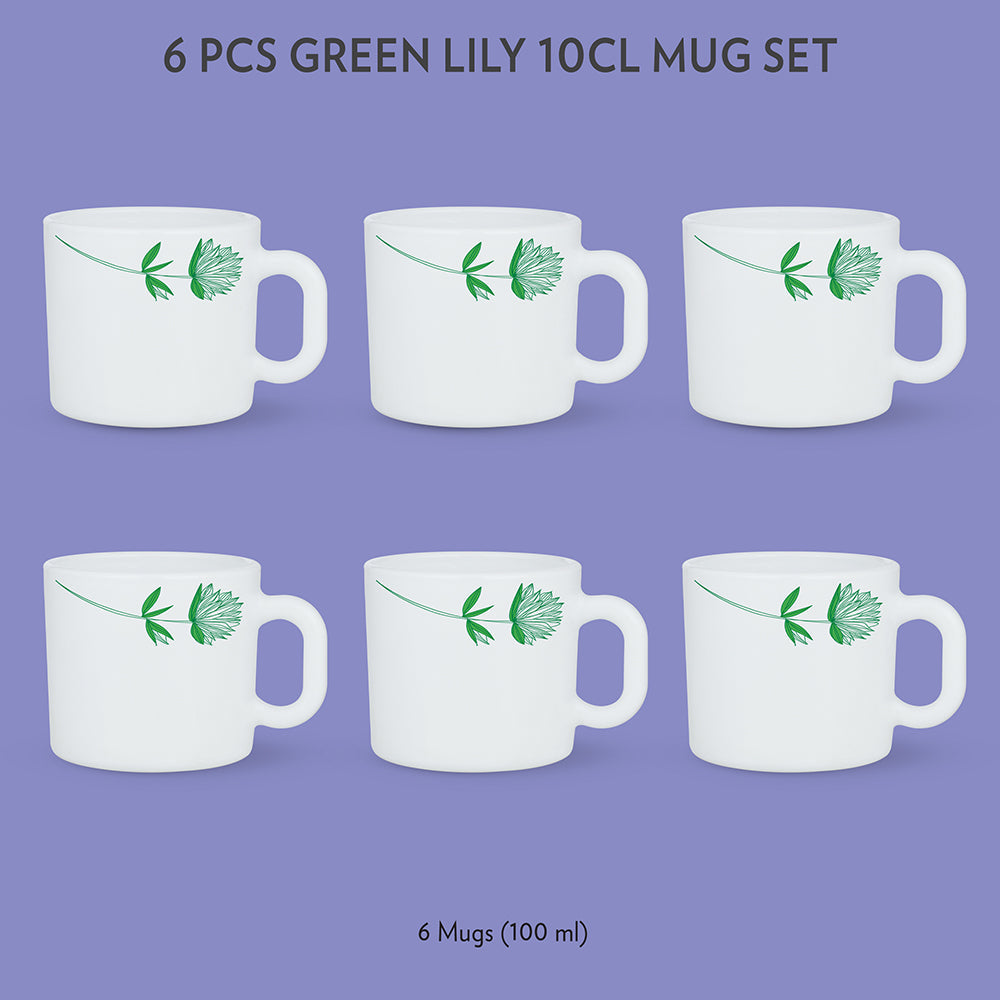Larah by Borosil Green Lily Mug Set, 180ml x 6
