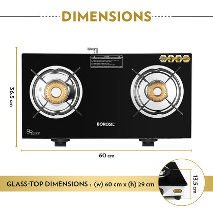 My Borosil Cooktop 2 Burners (1 Large & 1 Small) Borosil Blaze Glass-top Gas stove, 2 Burners